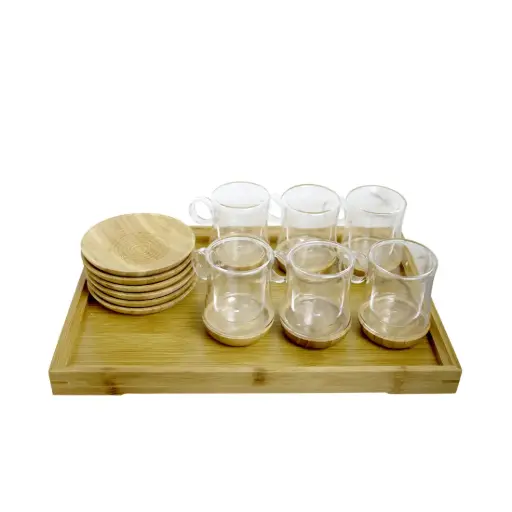 [530546] SET TAZAS CAFE 90ml C/ PLATOS Y BANDEJA BAMBU x13pzs e/Cj ( NS049647 )