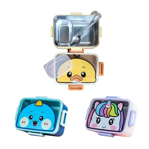 [530565] LONCHERA INFANTIL PLASTICA STAINLESS C/ INTERIOR ACERO C/ CUCHARA Y TENEDOR 600ml e/Cj ( NS320018 )