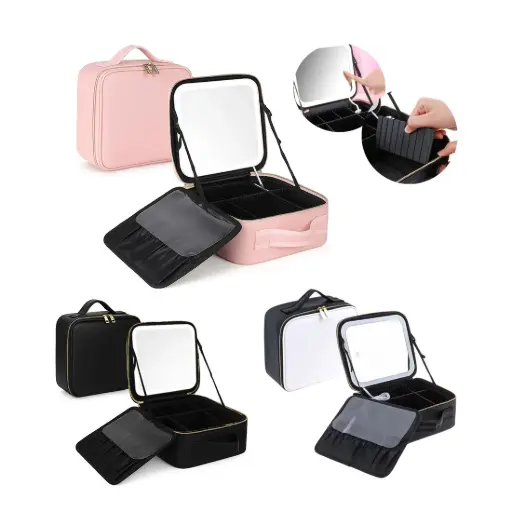 [531072] PORTACOSMETICOS RIGIDO C/ DIVISIONES Y ESPEJO LUZ LED 25 x 23 x 11cm ( NS423563 ) 