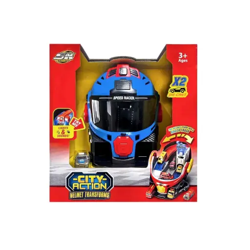 [531126] PISTA C/ FORMA DE CASCO C/ 2 AUTOS 22 x 15cm C/ LUZ Y SONIDO e/Cj ( SD25207 )