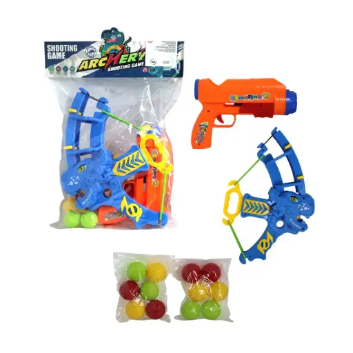 [531131] PISTOLA Y ARCO LANZA PELOTAS Y PELOTAS x12 43 x 29cm e/Bo ( SD15772Z2 )