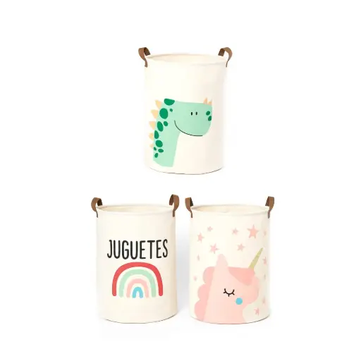 [531422] CESTO DE TELA P/ JUGUETES C/ MANIJAS DE CUERINA 35 x 45cm 