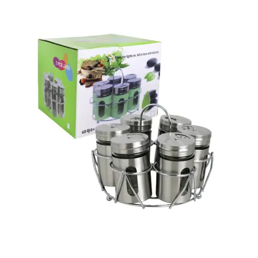 [531668] ESPECIERO VIDRIO/ACERO x6 C/ SOPORTE DE METAL ( 1216 )