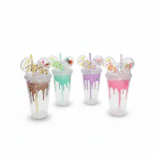 [536296] VASO PLASTICO C/SORBETE Y TAPA OREJAS RATON ( NS230235ZZ )