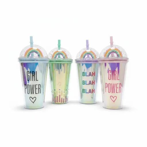 [536297] VASO PLASTICO C/SORBETE Y TAPA METALIZADO 450ML E/CJ ( NS230230 )