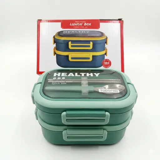 [536298] LONCHERA ACERO INOX DOBLE C/SEPARADOR Y CUBIERTOS 1650ML ( 6715 / NS320016 )