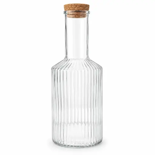 [536415] BOTELLA VIDRIO MIL RAYAS 1LTS C/ TAPA DE CORCHO E/ CJ ( CN20709 / BHT007-1 )