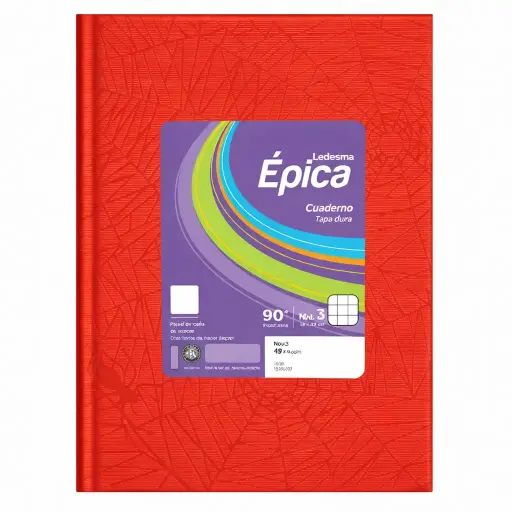 [536444] CUADERNO EPICA Nº3 T/ DURA ARAÑA 48HJS CUADRICULADO ROJO