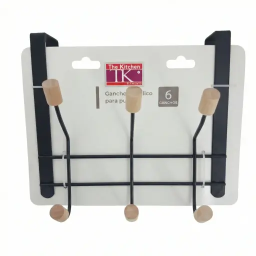 [536460] PERCHERO P/PUERTA METAL MADERA X6 GANCHOS 20X5X19CM  E/ CT ( MDH829R-4.5 )