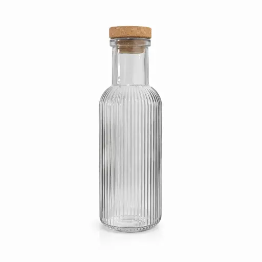 [536824] BOTELLA VIDRIO LABRADA RAYAS GRIS C/ TAPON CORCHO 1LT ( C5975 )