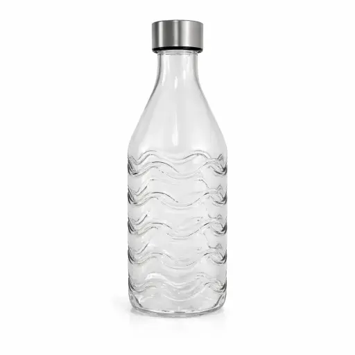 [536827] BOTELLA VIDRIO LABRADA ONDAS GRIS C/ TAPON ACERO 1L ( C5981 )