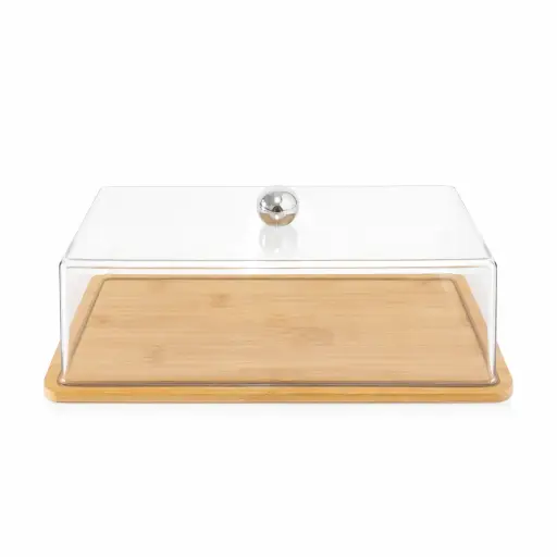 [536848] CAMPANA RECTANGULAR ACRILICA C/ PLATO BAMBOO 30 X 17 X 11CM ( A2252 / C6513 )