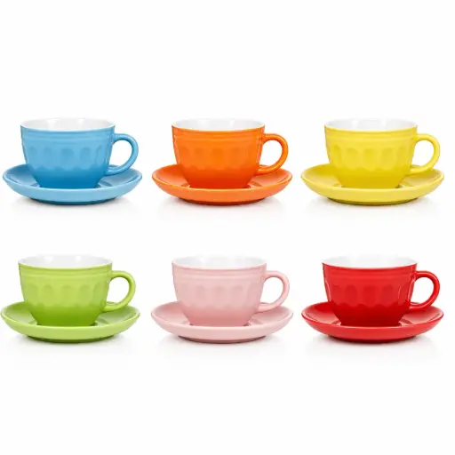 [536906] TAZA CERAMICA COLORES C/ PLATO 210ML ( IN1018 )
