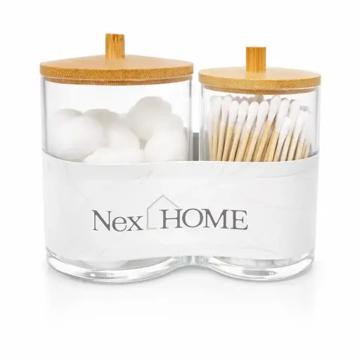 [536911] PORTA ISOPOS Y ALGODONERA ACRILICO C/ TAPA BAMBU ( DR0284 )