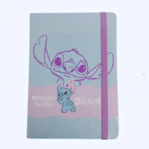 [537779] CUADERNO A5 STITCH T/ DURA C/ ELASTICO + STICKERS X 96HJS RAYADO ( 1246244 )