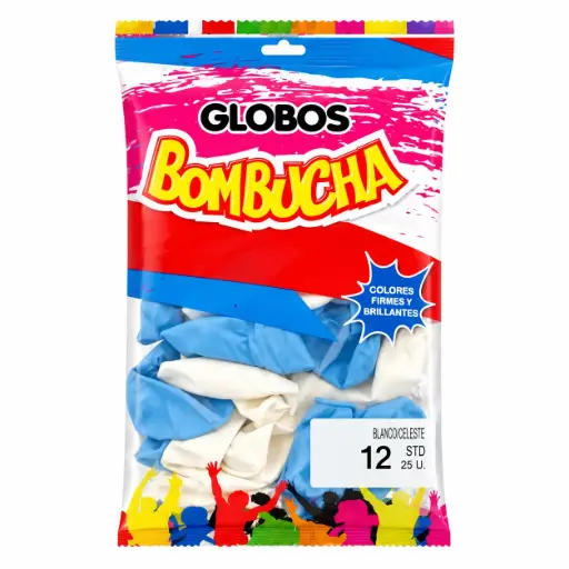 [537815] GLOBO ESTANDAR BOMBUCHA N°12 CELESTE Y BLANCO X25 E/ BO ( 73549 )