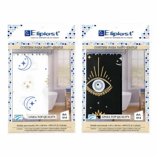 [537970] CORTINA P/ BAÑO TOP QUALITY 1.80 X 1.80MTS C/ 12 GANCHOS E/ BO ( 014 )