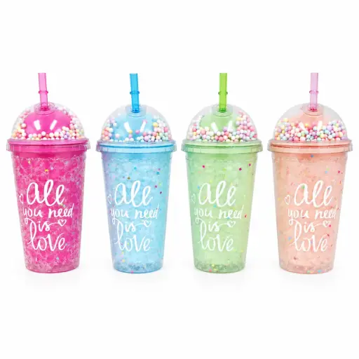 [539408] VASO PLASTICO FRASES C/ SORBETE 450ML E/ CJ ( CH25-16334-8 )