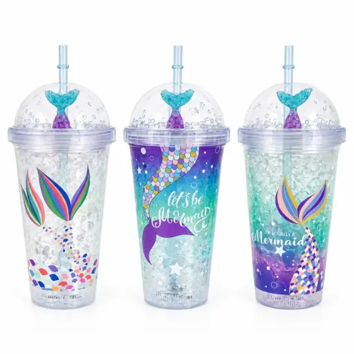 [539411] VASO PLASTICO SIRENA C/ SORBETE Y LUZ 450ML E/ CJ ( CH26-20730-5 )