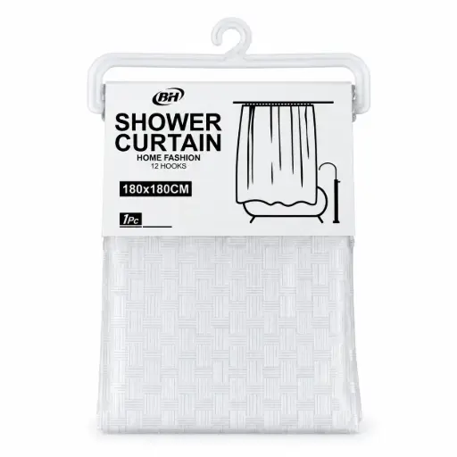 [539429] CORTINA DE BAÑO BLOQUES RAYADOS BLANCA 180 X 180CM ( E0115BL )