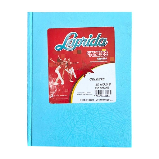 [105104] *CUADERNO LAPRIDA T/ DURA ARAÑA x 50HJS RAYAD CELESTE