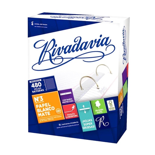 [118392] &*REPUESTO DE HOJAS RIVADAVIA Nº3 C/ MARGEN x 480HJS RAYAD