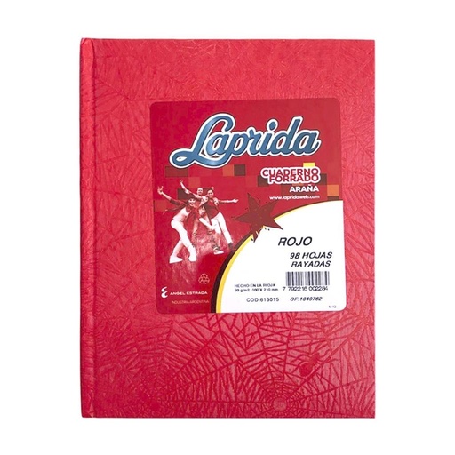 [136003] CUADERNO LAPRIDA T/ DURA ARAÑA x 98HJS RAYAD ROJO