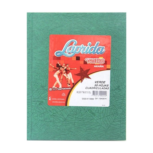 [136234] *CUADERNO LAPRIDA T/ DURA ARAÑA x 50HJS CUADR VERDE