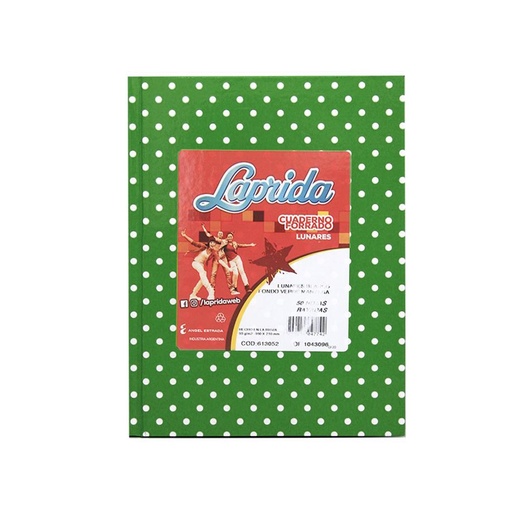 [136267] *CUADERNO LAPRIDA T/ DURA LUNARES x 50HJS RAYAD VERDE