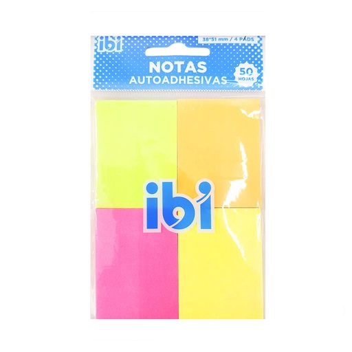 [137312] NOTAS ADHESIVAS IBI X4 COLORES NEON 38 X 51MM X 50HJS