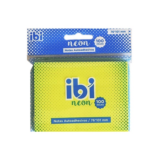 [138280] NOTAS ADHESIVAS IBI AMARILLO NEON 76 X 101MM X100HJS