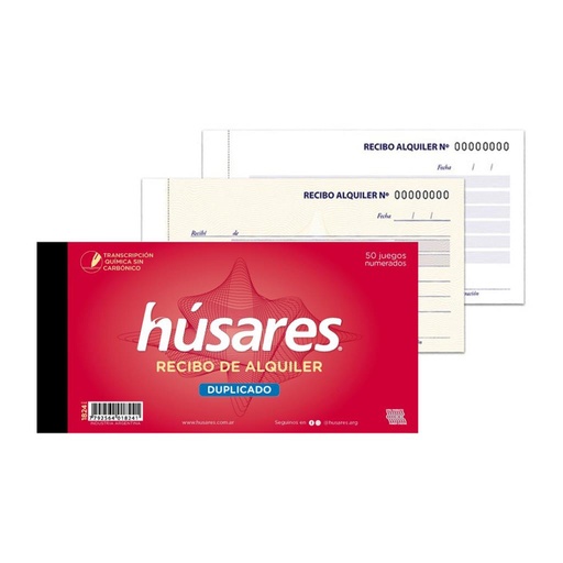 [148180] TALONARIO RECIBO ALQUILER C/ DUPLICADO TERMICO HUSARES x50 (1824 )