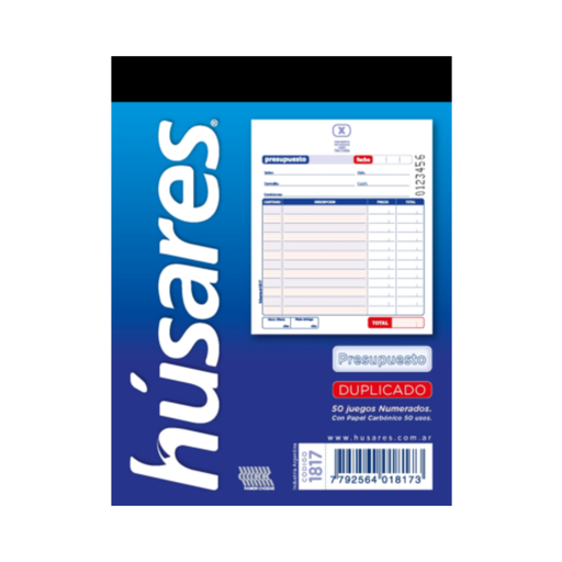 [148213] TALONARIO PRESUPUESTO C/ DUPLICADO HUSARES X50 ( 1817 )