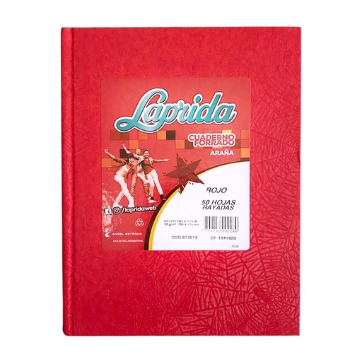 [150501] *CUADERNO LAPRIDA T/ DURA ARAÑA x 50HJS RAYAD ROJO