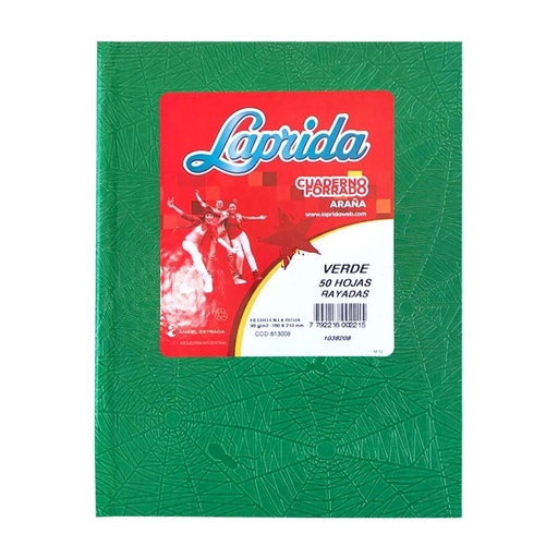 [150512] *CUADERNO LAPRIDA T/ DURA ARAÑA x 50HJS RAYAD VERDE