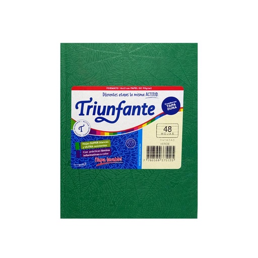 [159279] CUADERNO TRIUNFANTE T/ DURA ARAÑA 48HJS RAYAD VERDE