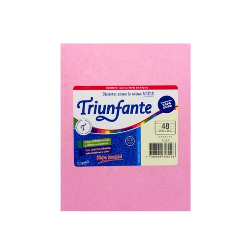 [159312] CUADERNO TRIUNFANTE T/ DURA ARAÑA X48 HJS RAYADO ROSA