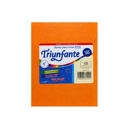 [159334] CUADERNO TRIUNFANTE T/ DURA ARAÑA X48 HJS RAYADO NARANJA