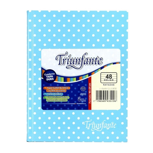 [159422] CUADERNO TRIUNFANTE T/ DURA LUNARES X48 HJS RAYADO CELESTE