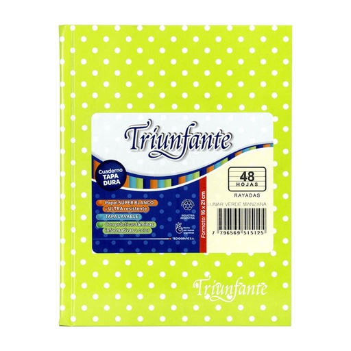 [159455] CUADERNO TRIUNFANTE T/ DURA LUNARES X48 HJS RAYADO VERDE MANZANA