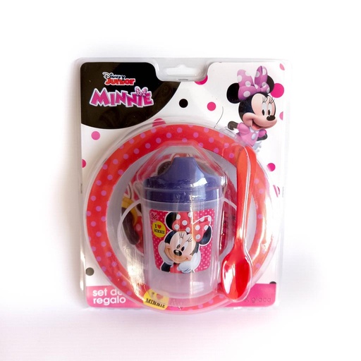 [188044] SET DE VASO SORBITO C/ PLATO Y CUCHARA MINNIE E/BL