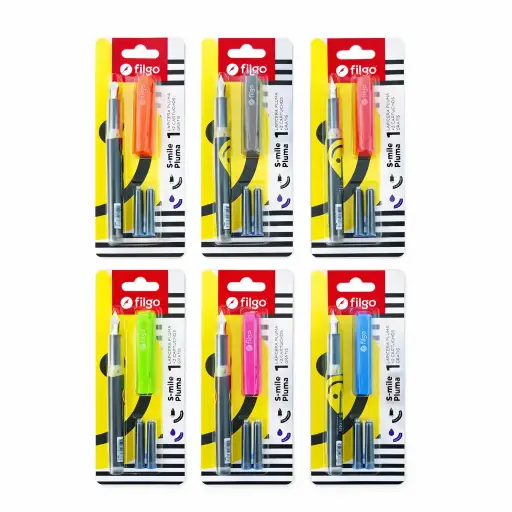 [199264] LAPICERA PLUMA FILGO SMILE 1.0MM C/ 2 CARTUCHOS  AZUL E/BL ( SMFV-B1-003 )
