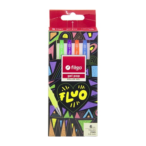 [199396] LAPICERA ROLLER FILGO GEL POP FLUO 0.8mm x6 e/Cj ( GP8-E6-FLU )