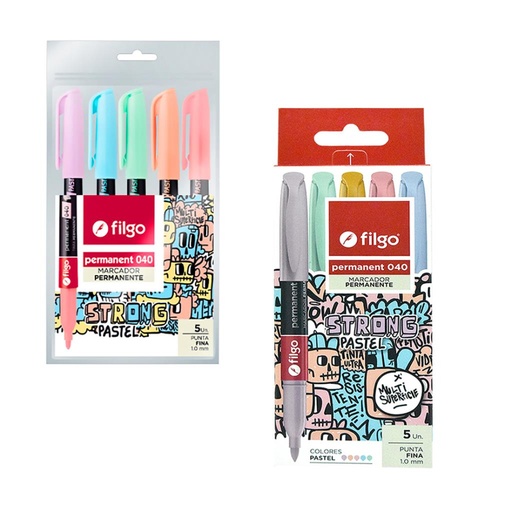 [199682] MARCADOR PERMANENTE FILGO FINO 1.0MM  PASTELTSX5 E/BLTSCJ