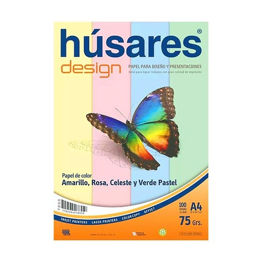 [203279] &RESMA A4 HUSARES 75grs x 100hjs COLORES PASTEL (7855)
