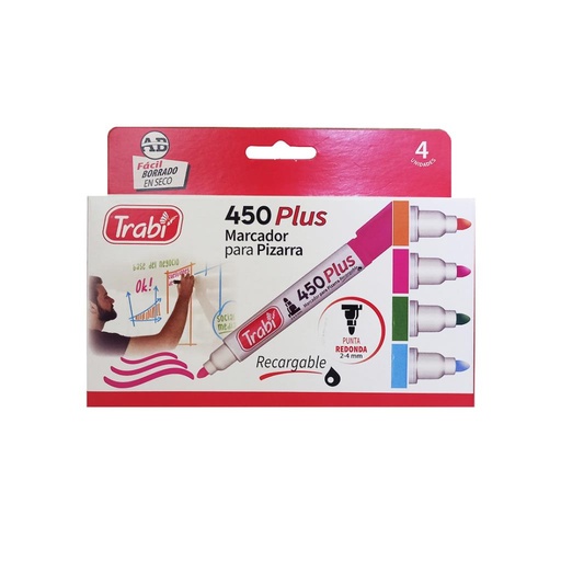 [209582] MARCADOR TRABI P/ PIZARRA COLORES X4 ( 450 PLUS )